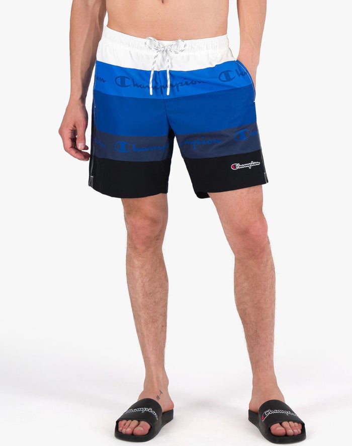 Champion Mens Shorts NZ - Colorblock Panel Board Script Logo Blue/White/Black ( 7624-ULCVW )